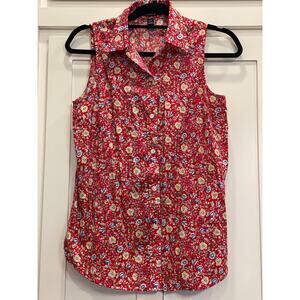 CHAPS red floral sleeveless camp shirt MED 100% Cotton